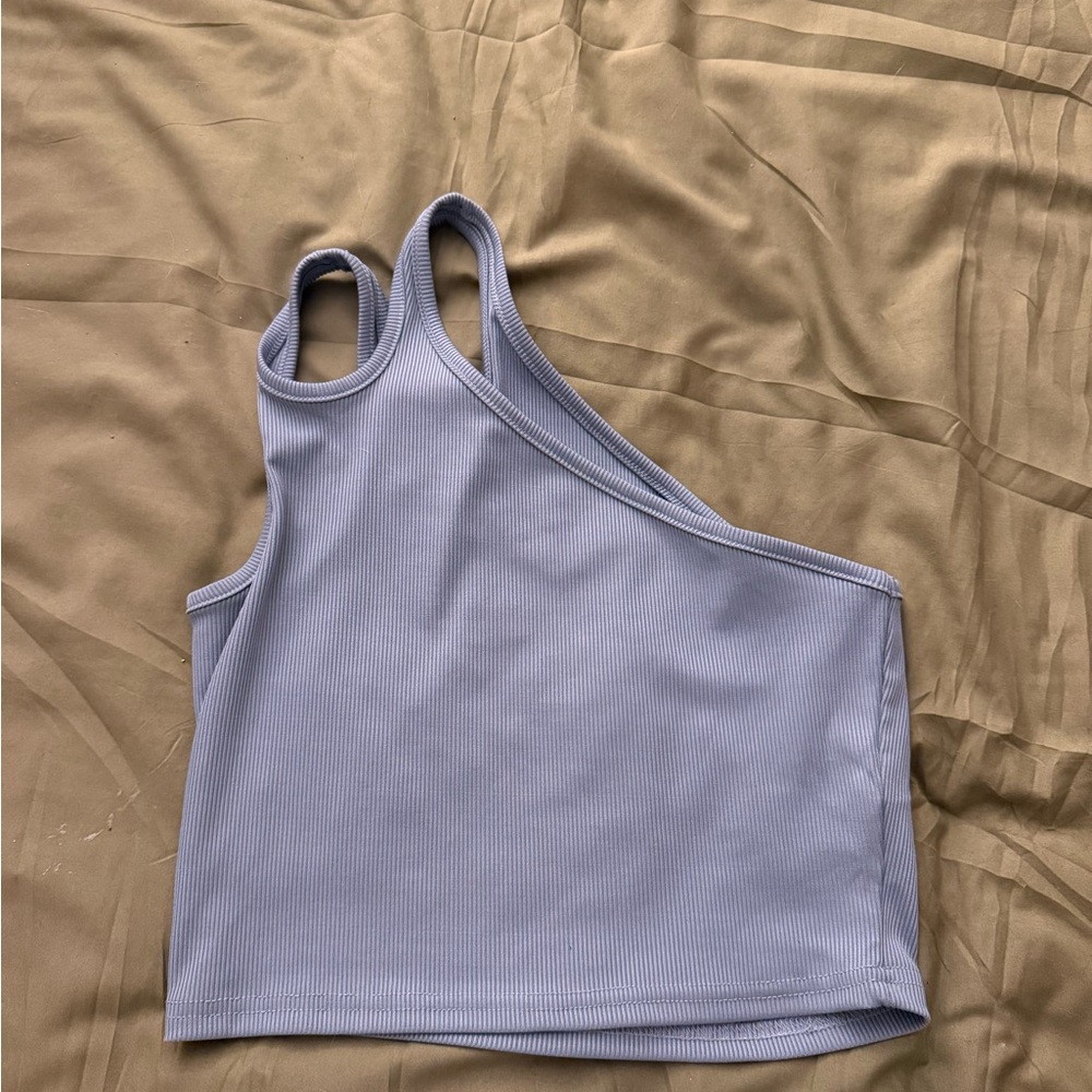Shein Periwinkle Blue Soft Rib One Shoulder Crop Rib Tee Sz S